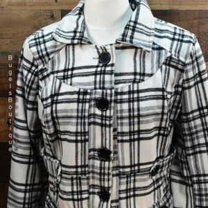 White and Black Plaid Pea Coat by Bongo Juniors XL